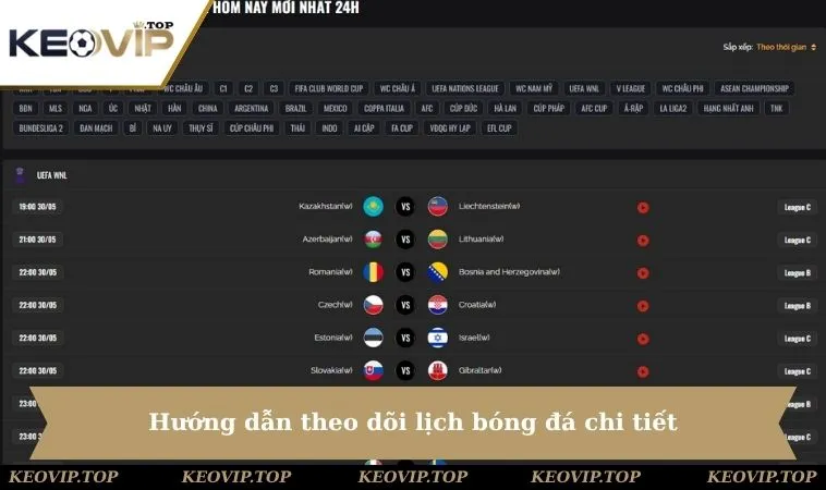 Hướng dẫn theo dõi lịch bóng đá chi tiết