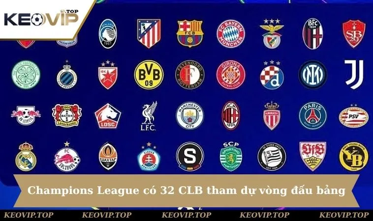 Champions League quy tụ 32 câu lạc bộ tham dự vòng đấu bảng