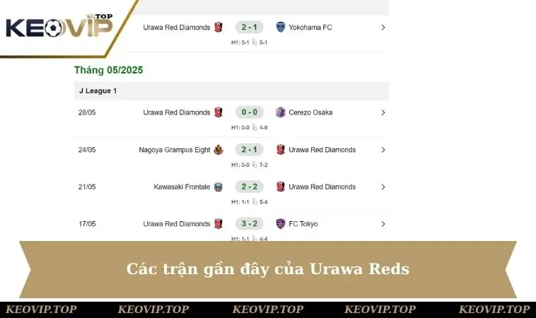 cac tran gan day cua urawa reds Các trận gần đây của Urawa Reds